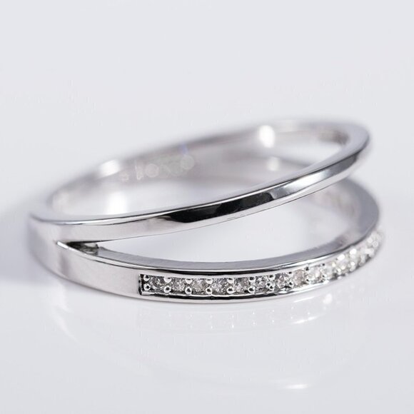 Dainty Zircon Micro Pave Double Layer Silver Ring for Women, VIP120 - Picture 3 of 5